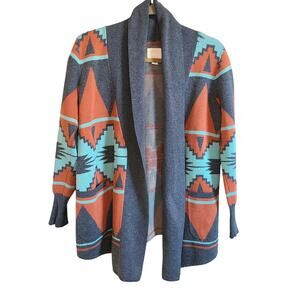 Quicksilver Women Open Front Patch Pocket Cardigan XS/S Aztec Southwestern Cozy